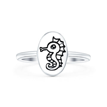 Seahorse Oxidized Band Solid 925 Sterling Silver Thumb Ring (11mm)